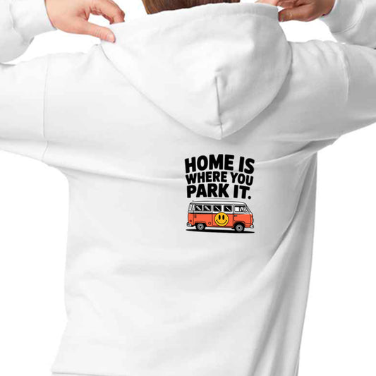 "Home Is Where You park It Orange Camper" Unisex PRO RTX RX350- Ultimate Comfort Pro Hoodie with Brushed Fleece (various Sizes)