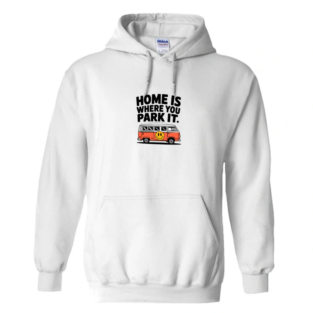 "Home Is Where You park It Orange Camper" Unisex PRO RTX RX350- Ultimate Comfort Pro Hoodie with Brushed Fleece (various Sizes)