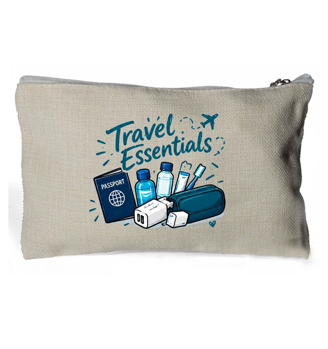 Travel Essentials Bag - Linen Zip Handy Bag 15 x 24cm (no contents)