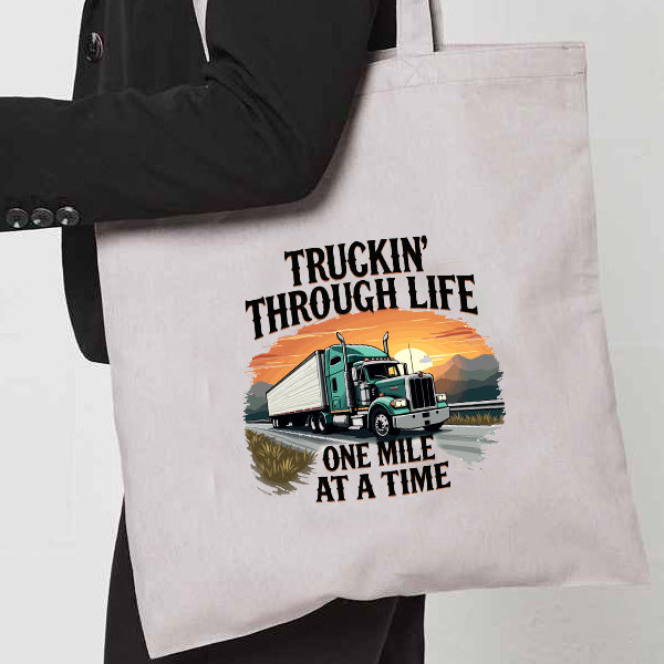 Natural Tote Bag  "Trucking Through Life"
