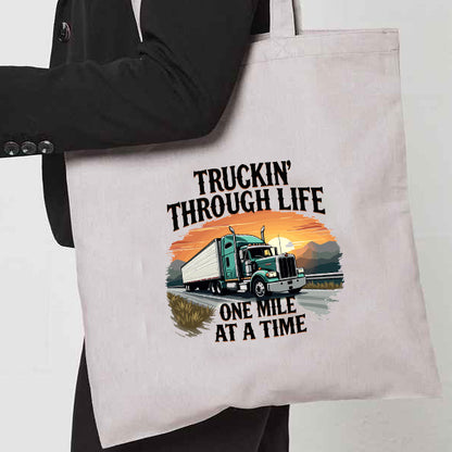 Natural Tote Bag  "Trucking Through Life"