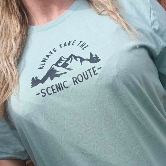 T-Shirt: Unisex " Always take the scenic route" T shirt (Various sizes & colours available)