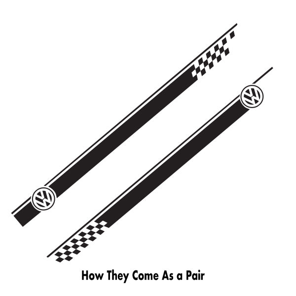 VW Chequered Twin Vehicle Stripes Pair Ideal Any VW (2 lengths Various colours)