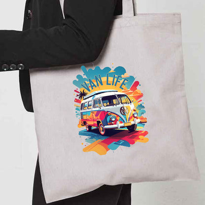 Natural Tote Bag with  "Van Life Colourful splash" on both sides