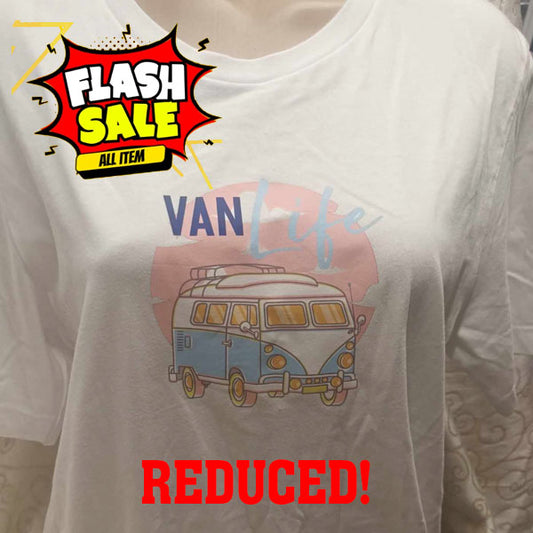 SALE! LAST ONE! Unisex White "Van Life Neon" T shirt - Large -  NOW £5.00
