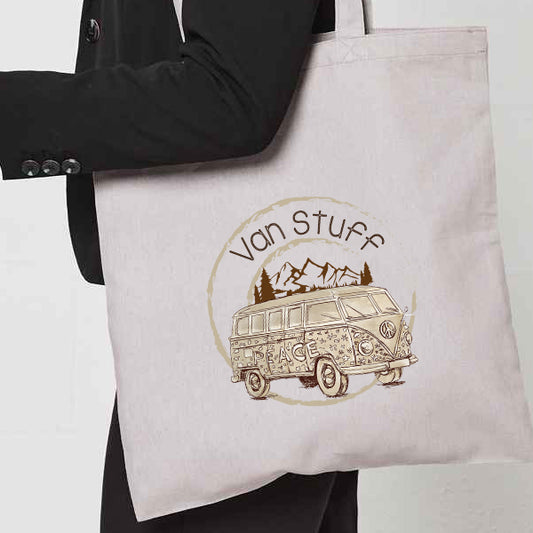 Bag: Natural Tote Bag With "Van stuff" on both sides