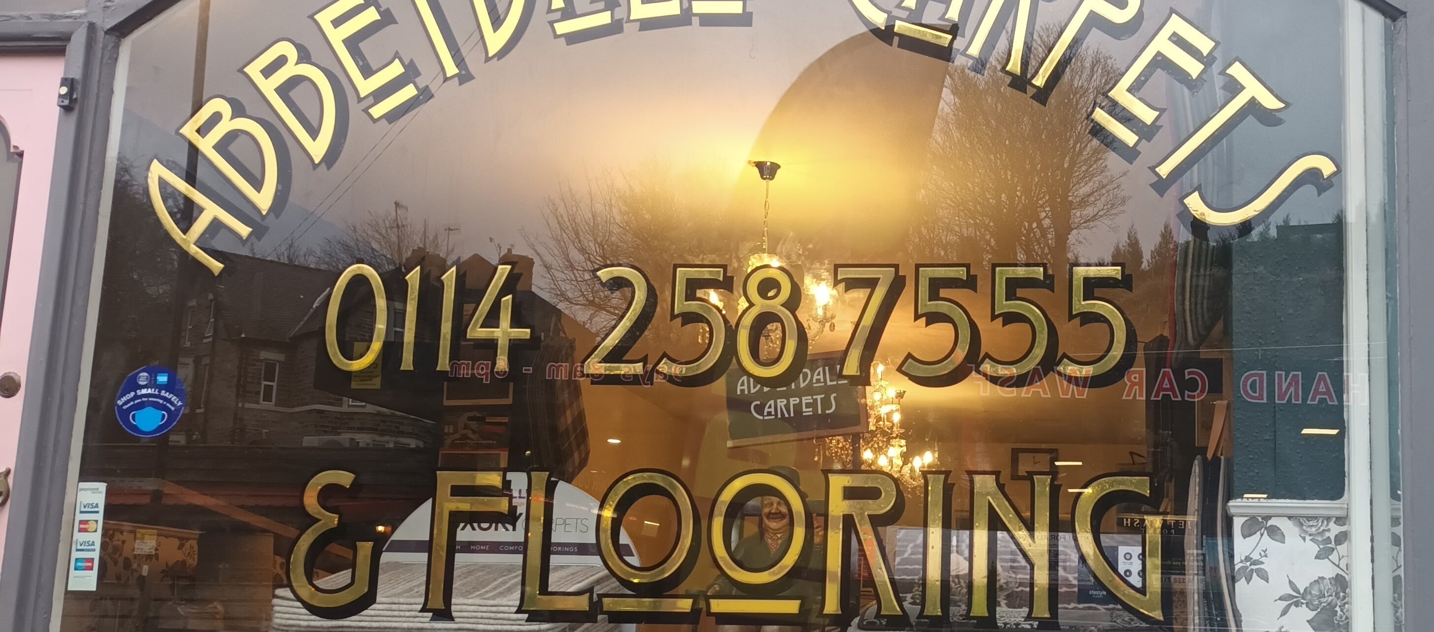 Abbeydale Carpets window graphics by trailblazersbrandingco