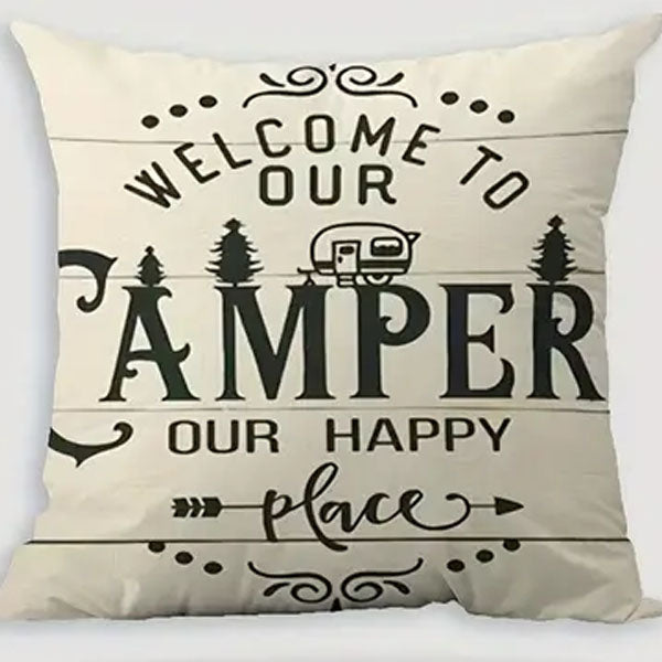 "Welcome To Our Camper Our Happy Place" cushion cover with cushion - Last One
