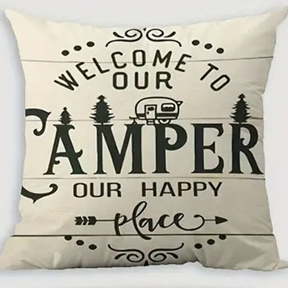 "Welcome To Our Camper Our Happy Place" cushion cover with cushion - Last One