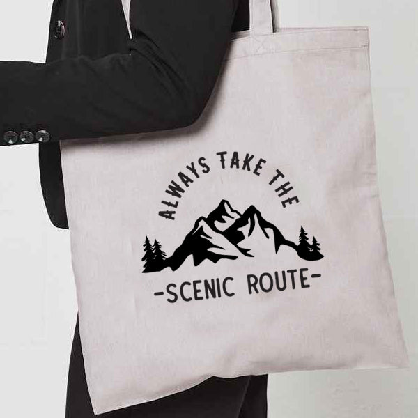 Natural Tote Bag "Always Take The Scenic Route" Design