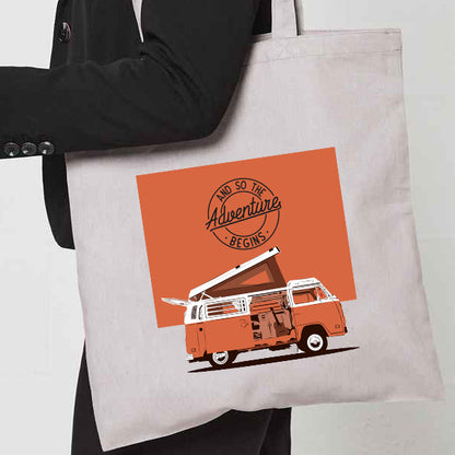 Natural Tote Bag with  "And so the adventure begins" on both sides