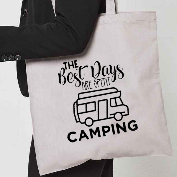 Natural Tote Bag with  "Best Days are spent camping" on both sides