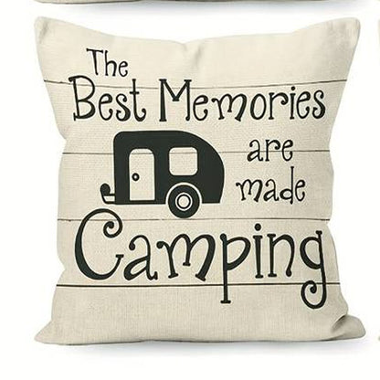 "The Best Memories Are Made Camping" cushion cover with cushion