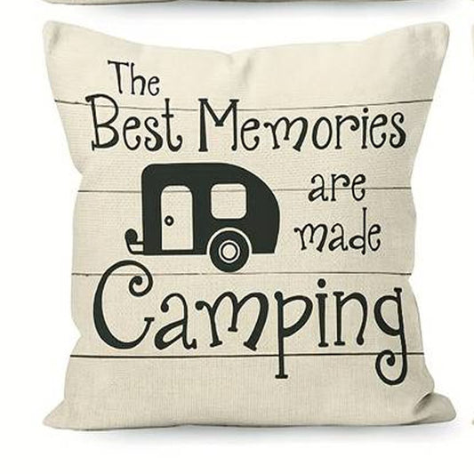 "The Best Memories Are Made Camping" cushion cover with cushion