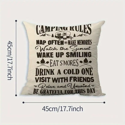 "Camping Rules Nap often etc... cushion cover with cushion - Last One