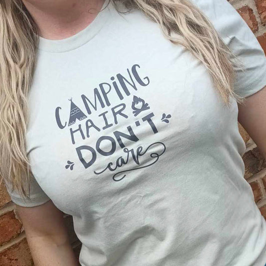 T-Shirt: Unisex " Camping Hair Don't care" T shirt (Various sizes & colours available)