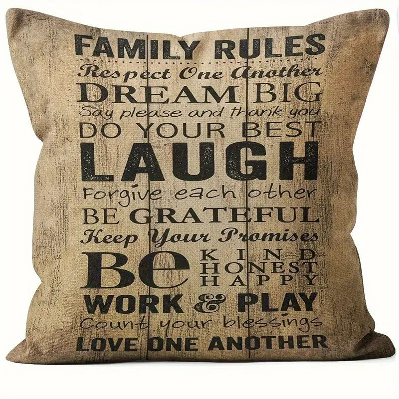 Family Rules Cushion & Cover (45.72cmx45.72cm) Last one