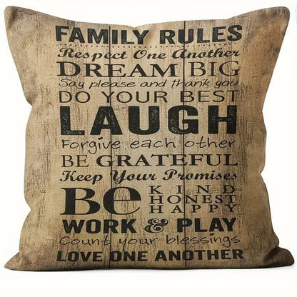 Family Rules Cushion & Cover (45.72cmx45.72cm) Last one