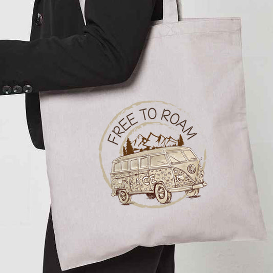 Bag: Natural Tote Bag With "Free To Roam" on both sides