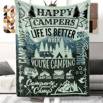 Camping Theme Soft Fleece blanket or Throw  - I'd Rather Be Camping Blanket
