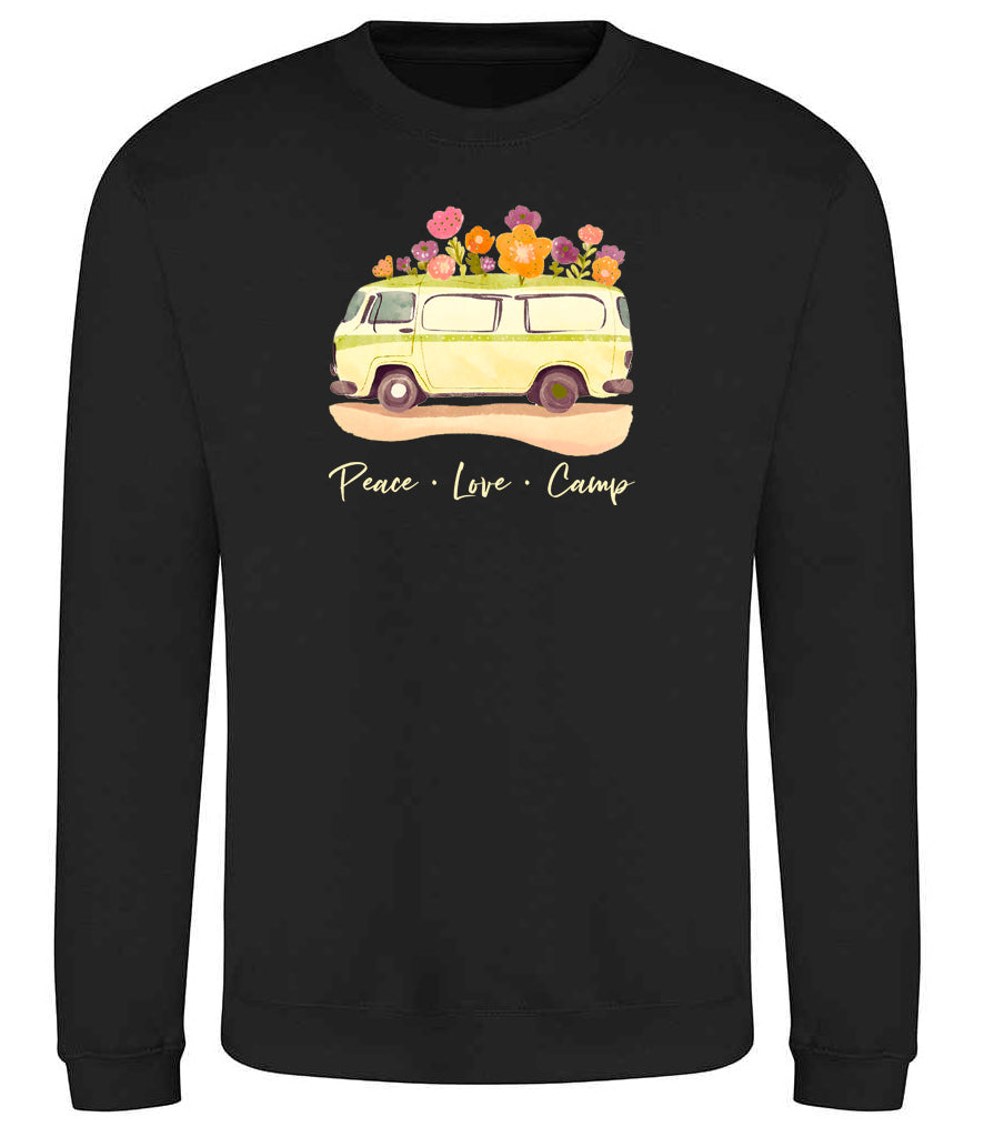 Sweatshirt: Unisex "Peace Love camp"  Sweatshirt (9 Colours available & from Xs to 5XXL)