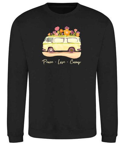 Sweatshirt: Unisex "Peace Love camp"  Sweatshirt (9 Colours available & from Xs to 5XXL)