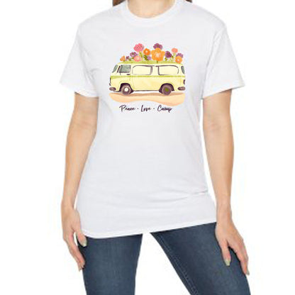 "Peace Love Camp" Premium Unisex Crew Neck Soft Cotton T-Shirt (Various colours & Sizes)