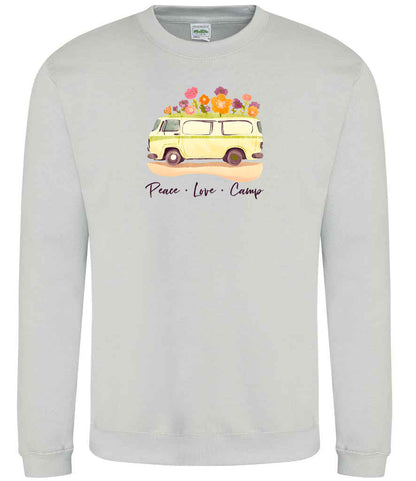 Sweatshirt: Unisex "Peace Love camp"  Sweatshirt (9 Colours available & from Xs to 5XXL)