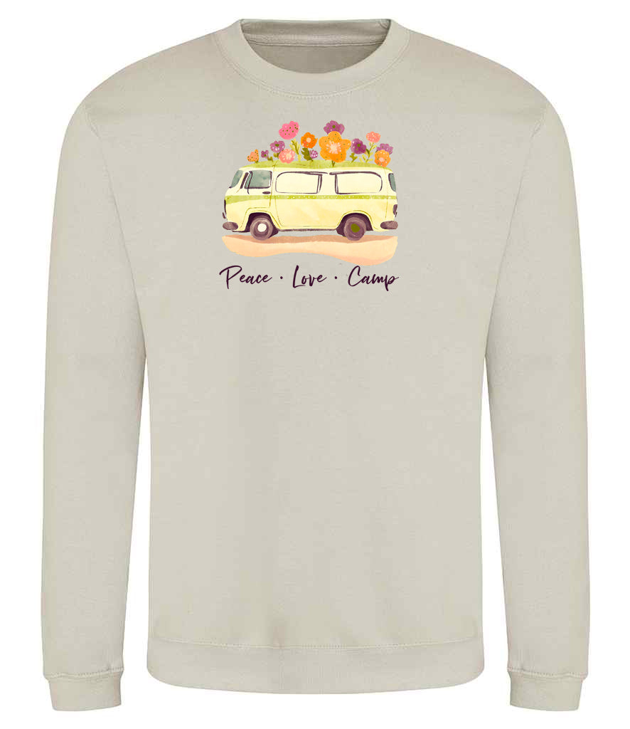 Sweatshirt: Unisex "Peace Love camp"  Sweatshirt (9 Colours available & from Xs to 5XXL)