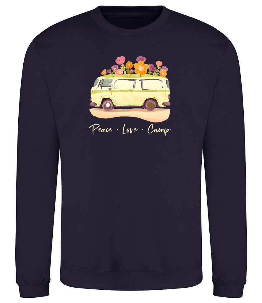 Sweatshirt: Unisex "Peace Love camp"  Sweatshirt (9 Colours available & from Xs to 5XXL)