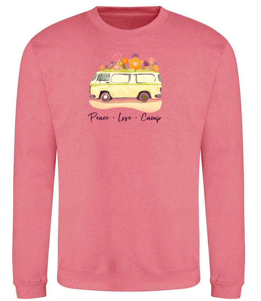 Sweatshirt: Unisex "Peace Love camp"  Sweatshirt (9 Colours available & from Xs to 5XXL)