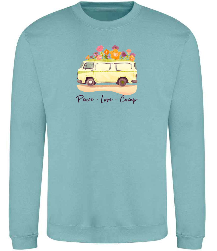 Sweatshirt: Unisex "Peace Love camp"  Sweatshirt (9 Colours available & from Xs to 5XXL)