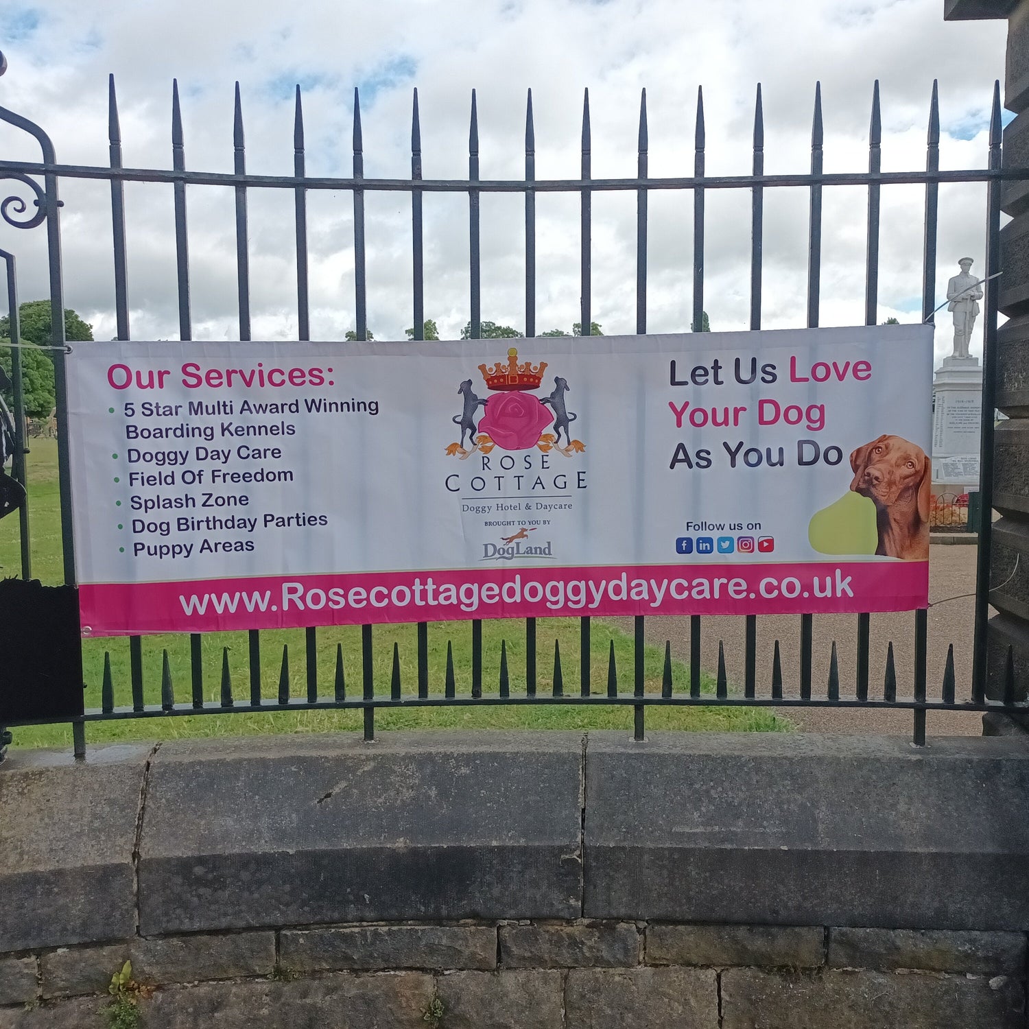 Rosecottage doggyday care banner for an event by trailblazersbrandingco