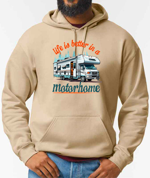 Hoodie: Unisex Gildan SoftStyle Hoodie with "Life is better in a motorhome" on (Various colours & sizes available) (Copy)