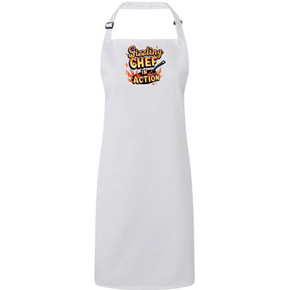 Fun White Or Black Apron with Silly message on the Front  “Sizzling Chef In Action” (Various Options)