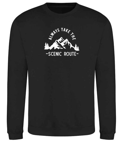 Sweatshirt: Unisex "Always Take The Scenic Route" Sweatshirt (9 Colours available & from Xs to 5XXL)