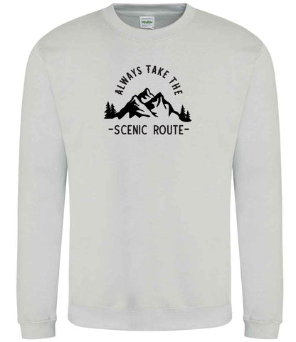 Sweatshirt: Unisex "Always Take The Scenic Route" Sweatshirt (9 Colours available & from Xs to 5XXL)