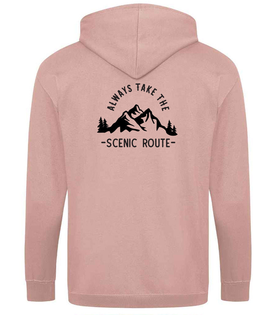 Zoodie: Unisex SoftStyle Hoodie with "Always Take The Scenic Route" on (Various colours & sizes available)