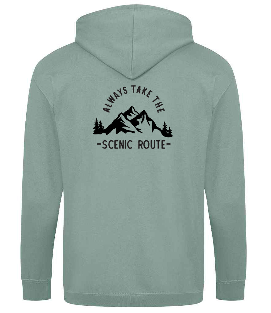 Zoodie: Unisex SoftStyle Hoodie with "Always Take The Scenic Route" on (Various colours & sizes available)